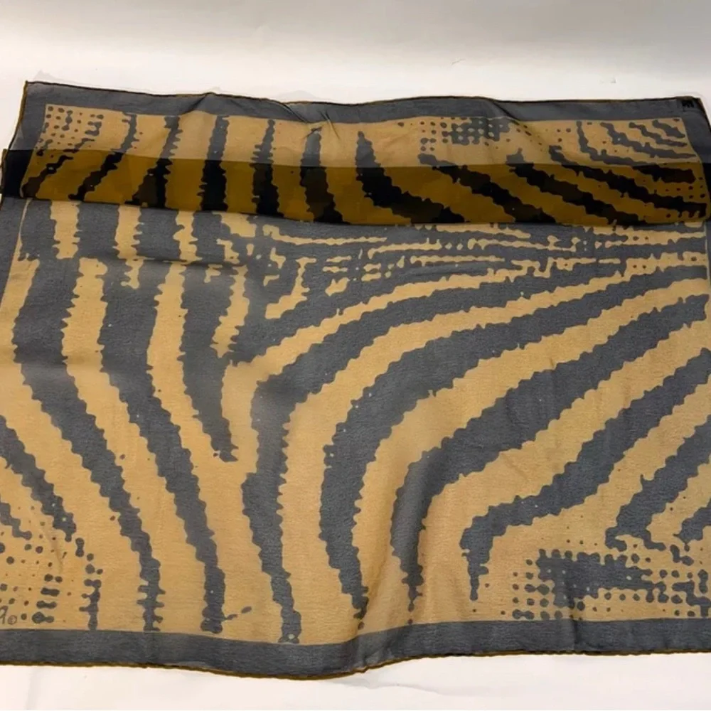 Vintage Vera Neumann Black and Gold Sheer Scarf Scarves by Vera 25” X 25”